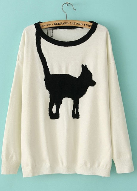 Endearing Animal Print Round Neck Pullover Sweaters - White
