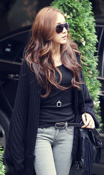 Good Quality Women Batwing-sleeve Cardigan Sweater - Black