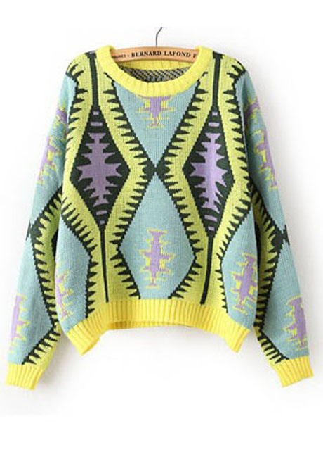 Comfy Pattern Print Scoop Neck Woman Pullovers - Yellow