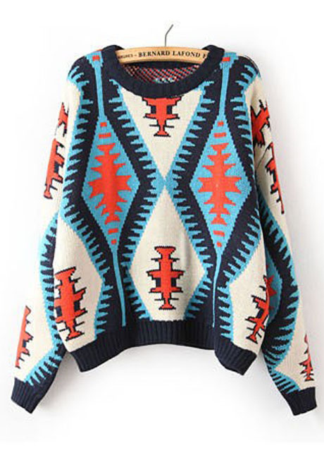 Comfy Pattern Print Scoop Neck Woman Pullovers - Blue