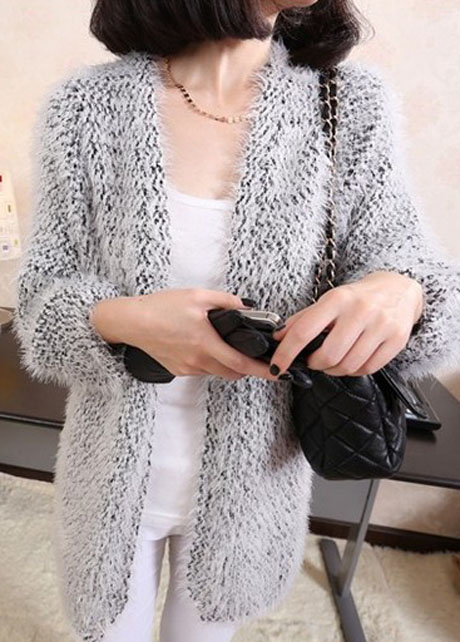 Autumn Winter Mohair Long Sleeve Sweater Coat For Woman