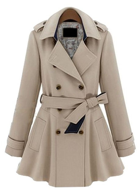 Charming Double Breasted Belt Design Trench Coat - Khaki