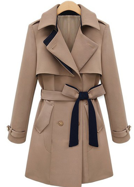 Special Clipping Turndown Collar Button Closed Trench Coat With Belt - Khaki