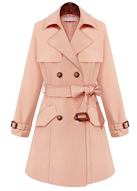 Women Essential Double Breasted Trench Coat - Pink