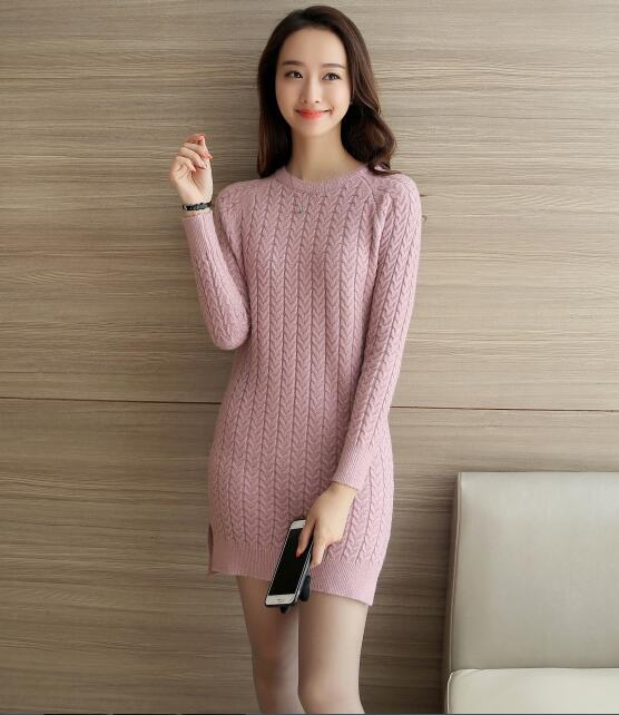 Retro Long Sleeve Women Slim Sweater Dress