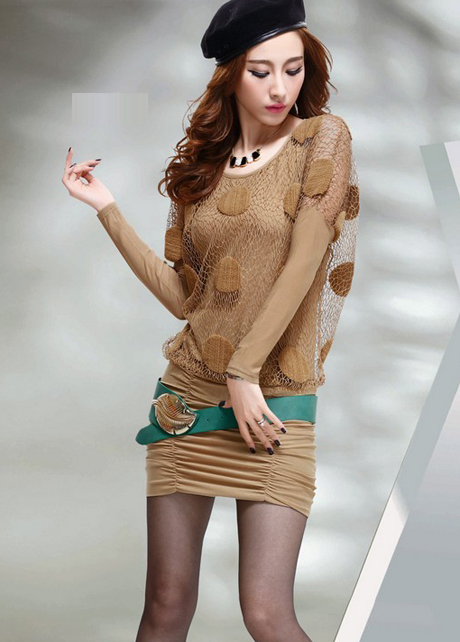 Fashion Two Pieces Wine Batwing Sleeve Dress - Apricot