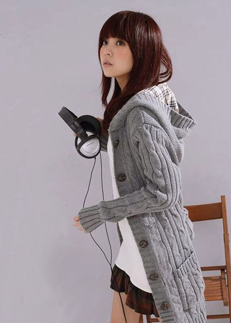 Winter Long Sleeve Button Fly Hooded Sweater Coat