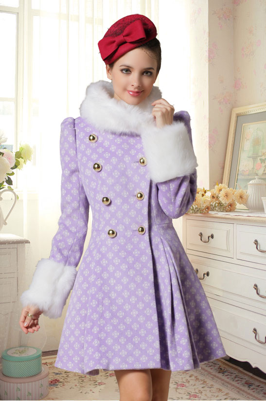 High Quality Fashion Wool Long Winter Dress Coat For Women - Purple