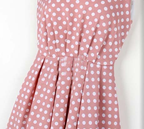 Vintage Polka Dot Pattern Scoop Shirred Waist Backless Dress - Pink on ...