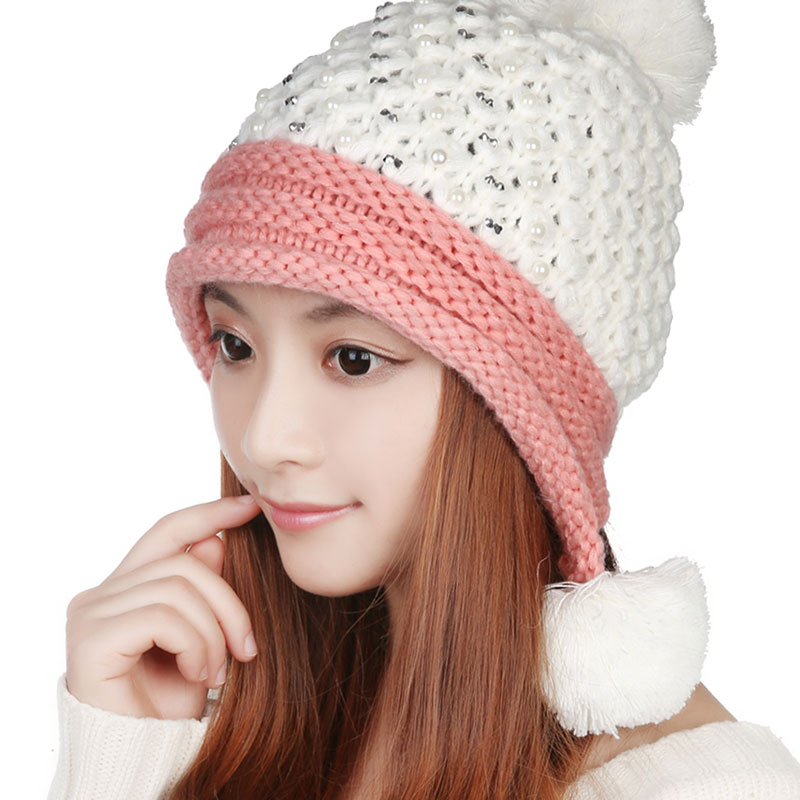 Cute Various Ball Knitted Hat For Girls - White