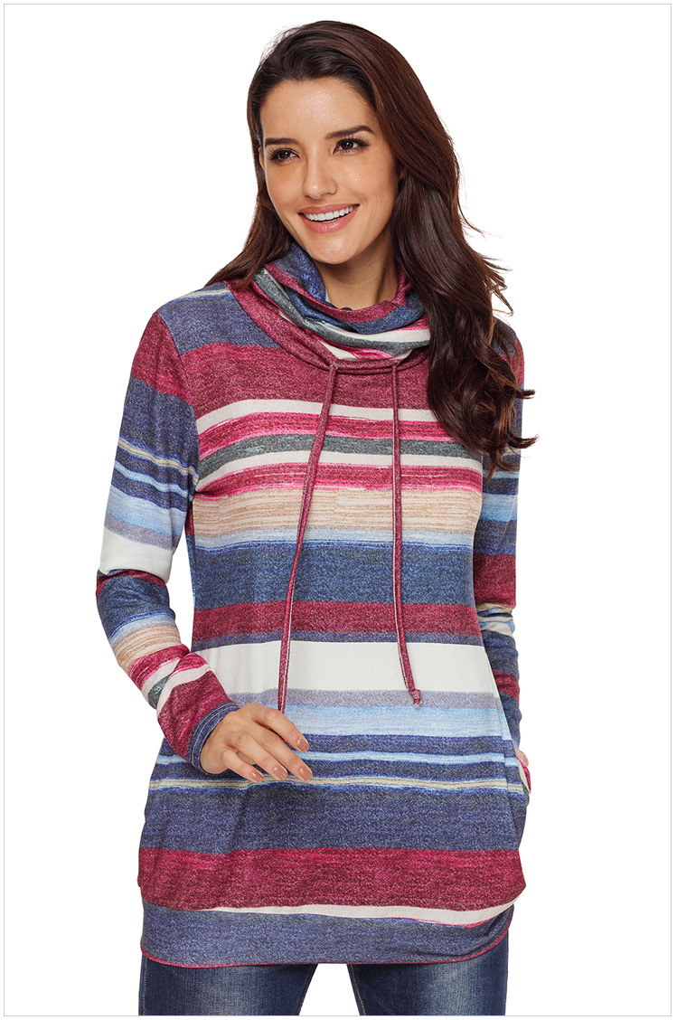 Long Sleeve Cowl Neck Pullover Sweatshirt - Blue