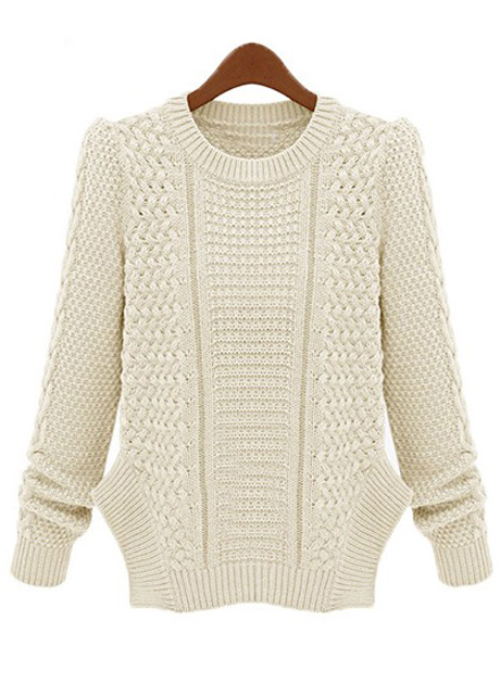 Brief Round Neck Slit Design Knitting Sweater - White