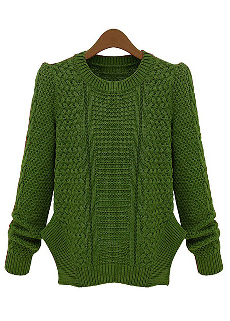 Brief Round Neck Slit Design Knitting Sweater - Green