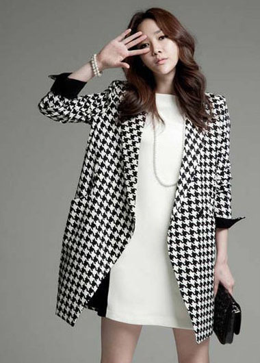 European Style Plaid Long Sleeve Coat For Woman