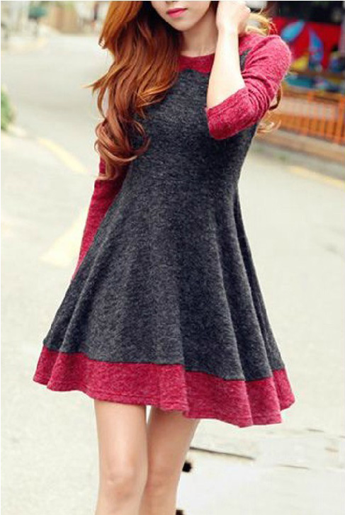 Fashion Spell Color Long Sleeve Knit Dress