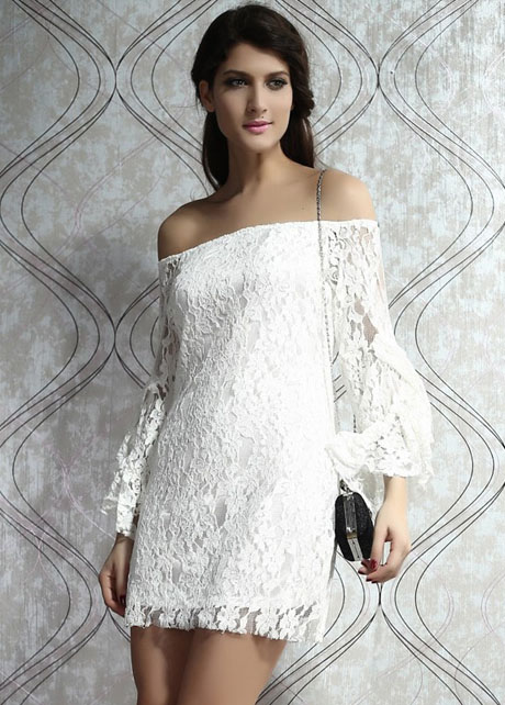 Sexy Woman Off the Shoulder White Flare Dress