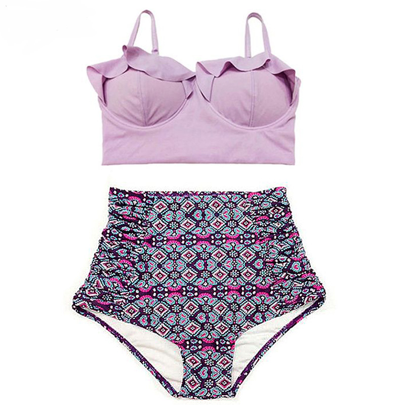 Bikinis Women Swimsuit High Waist Bathing Suit Plus Size Swimwear Push Up Bikini Set - Light Purple