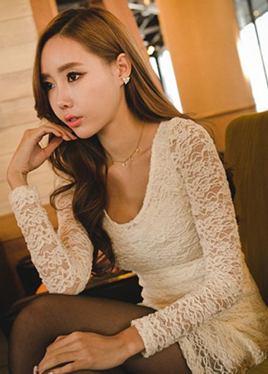 Alluring Hollow Sleeve Scoop Design Lace Dress - White 