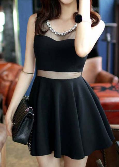A Line Black Gauze Paned Mini Dress For Prom