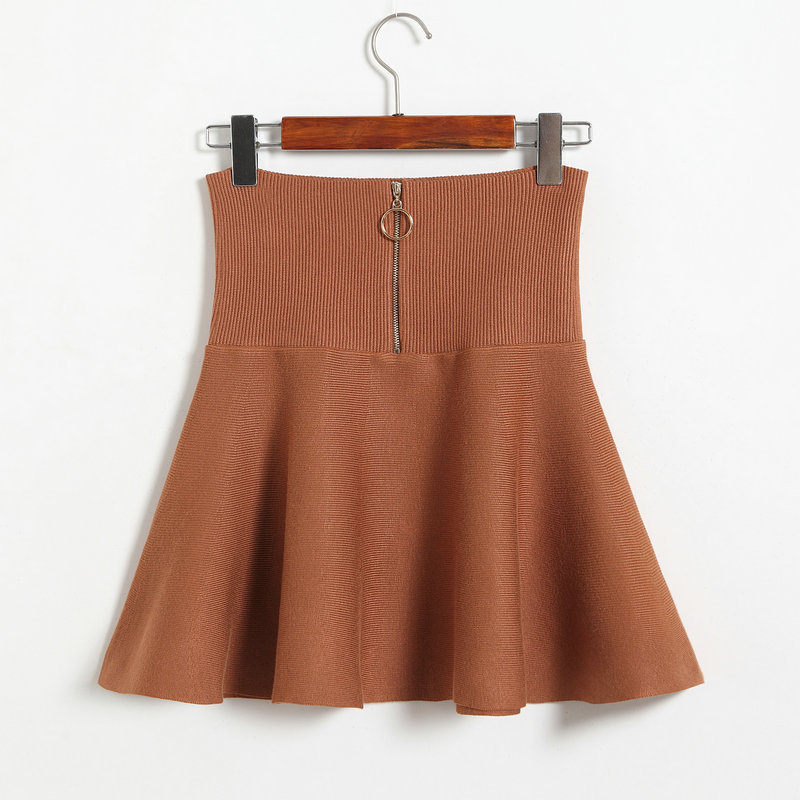 Winter Knit Wool Skirt Hight Waist Retro Solid Color Woolen Mini Skirt
