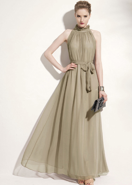 khaki chiffon dress