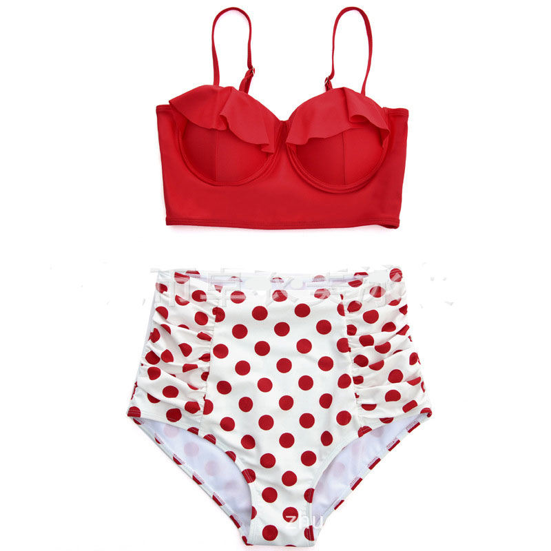 Women Red Dot Bikini High Waist Swimsuit