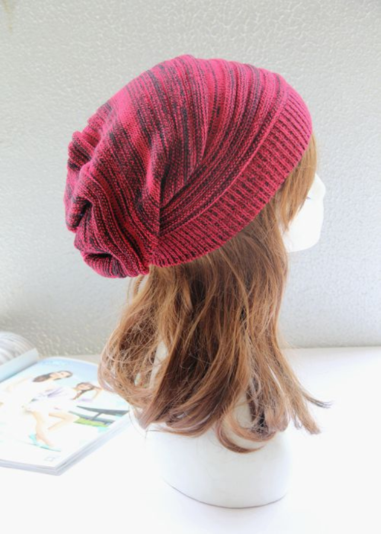 Free Shipping Women Stripe Knitted Hat Cap - Red