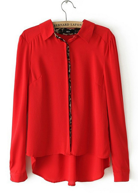 T High Low Hem Chiffon Blouse For Lady - Red