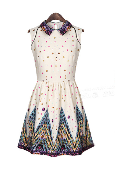 Fashion O Neck Tank Sleeveless Waist Cotton Mini Dress