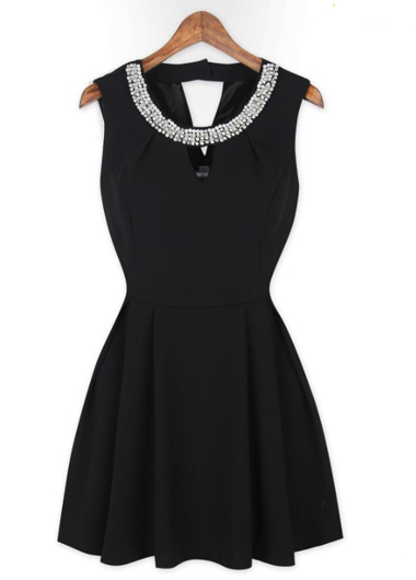 Fashion O Neck Tank Sleeveless Waist Mini Dress - Black