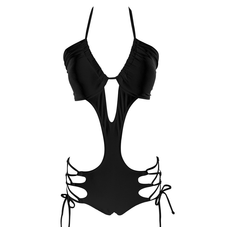 One Piece Hollow Sexy Swimwear Push Up Beachwear Swimwear Bikini Set - Black