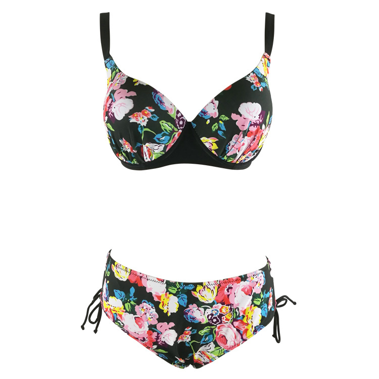 New Plus Size Swimwear Print Floral High Waisted Bathing Suits Swim - Black