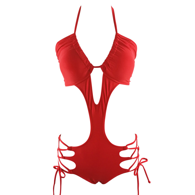One Piece Hollow Sexy Swimwear Push Up Beachwear Swimwear Bikini Set - Red
