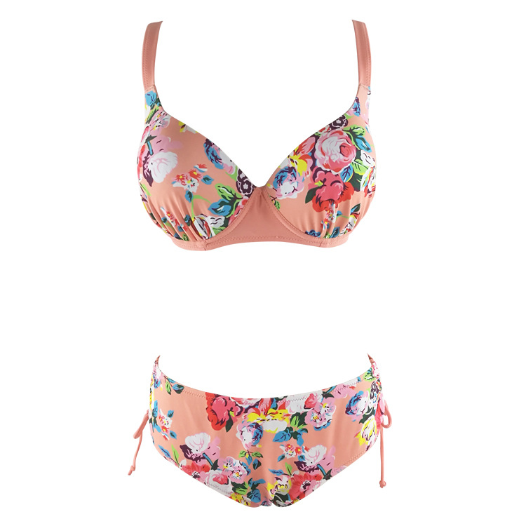 Plus Size Swimwear Print Floral High Waisted Bathing Suits Swim - Pink