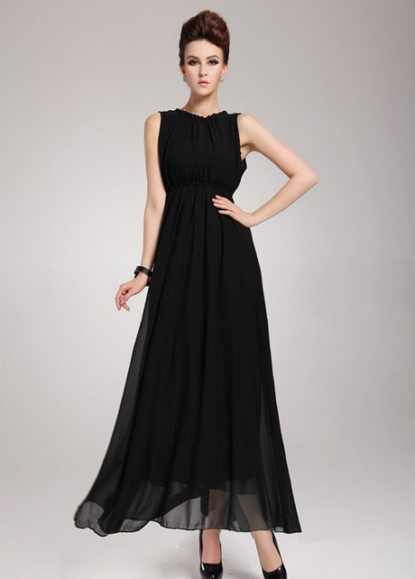 Captivating Open Back Sleeveless Black Chiffon Long Dress