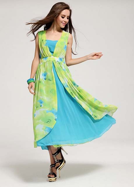 Fashion Two Pieces Design Floral Sleeveless Beach Dress