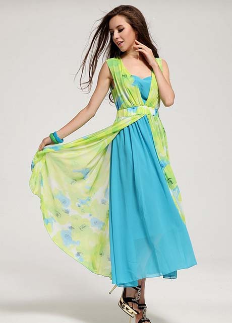 Fashion Two Pieces Design Floral Sleeveless Beach Dress on Luulla