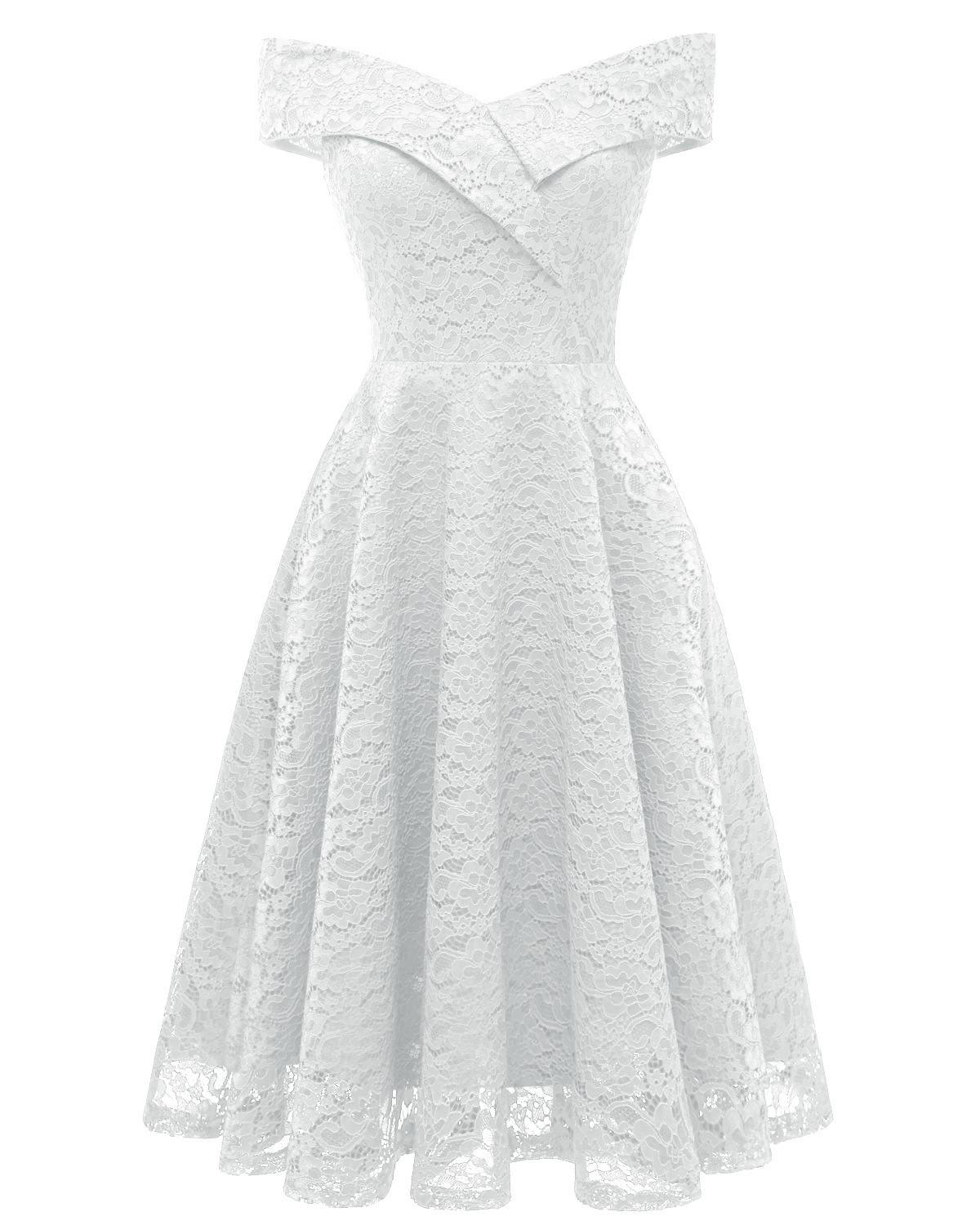 Elegant Sleeveless Women Off Shoulder Lace Dress - White