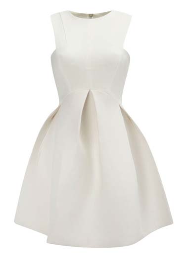 Elegant Solid Sleeveless Pleated Dress For Woman - White