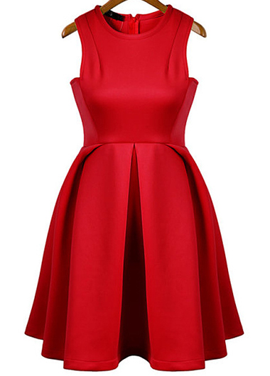 Elegant Solid Sleeveless Pleated Dress For Woman - Red
