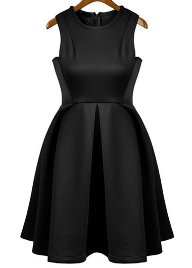Elegant Solid Sleeveless Pleated Dress for Woman - Black 