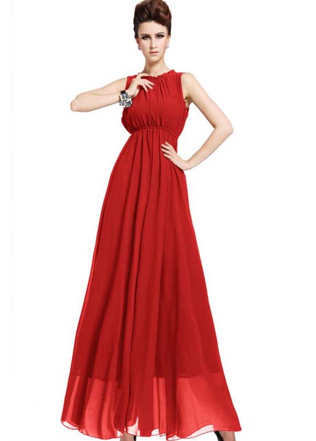 Captivating Open Back Sleeveless Chiffon Long Dress - Red