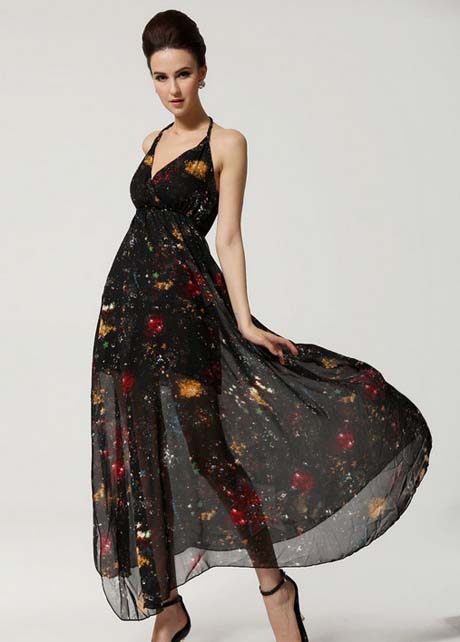 Retro Halter Design Printed Maxi Dress For Woman