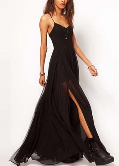 black spaghetti strap maxi dress