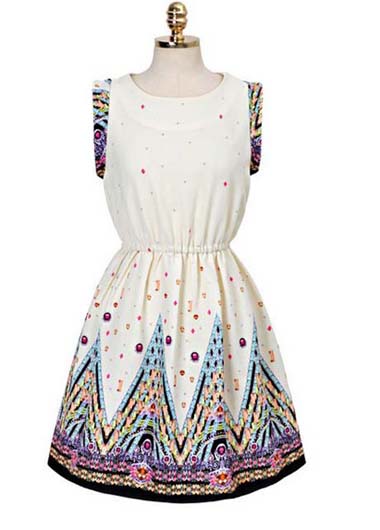 Star Style Round Neck Chiffon Dress For Summer