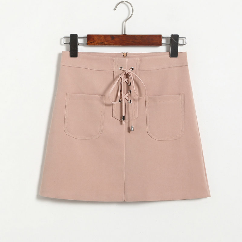 Women Autumn Fashion Cross High Waist Zipper Split Bodycon Short Mini Skirts - Pink