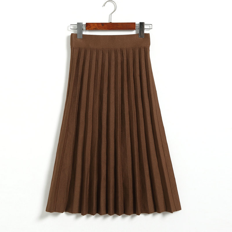 Spring Autumn Summer Style Women's High Waist Pleated Skirt - Khaki