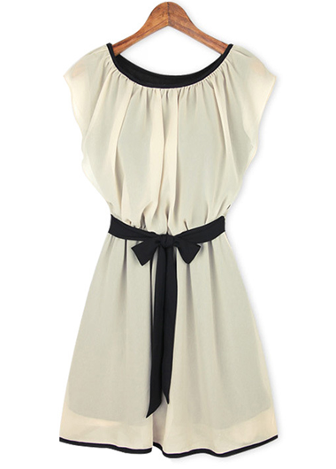 Round Neck Cap Sleeve Dress For Woman - Apricot