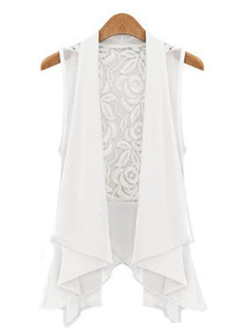 Exquisite Lace Back Asymmetrical Design Chiffon Waistcoat - White