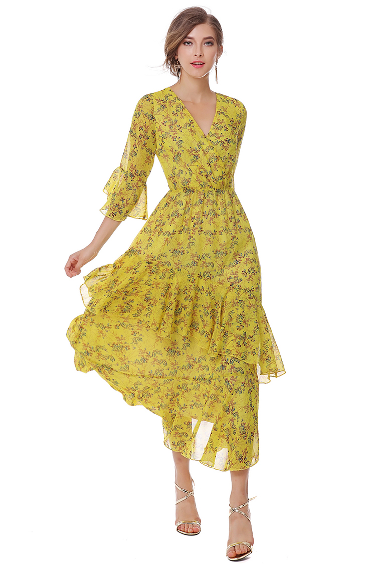 Designer Yellow Chiffon Long Dress
